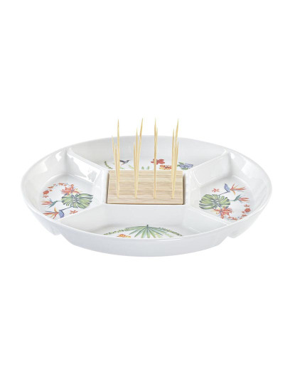 imagem de bandeja de aperitivos DKD Home Decor Multicolor Natural Bambu Grés Tropical 23,5 x 23,5 x 7 cm2