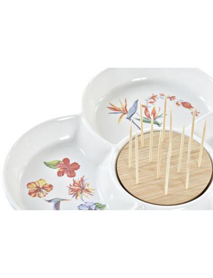 imagem de bandeja de aperitivos DKD Home Decor Multicolor Natural Bambu Grés Tropical 22 x 22 x 7 cm3