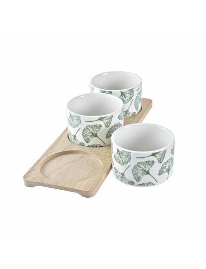 imagem de Conjunto para Aperitivos DKD Home Decor Bambu Grés Folhas 3 Peças 4 Peças 28 x 9,7 x 1,5 cm3