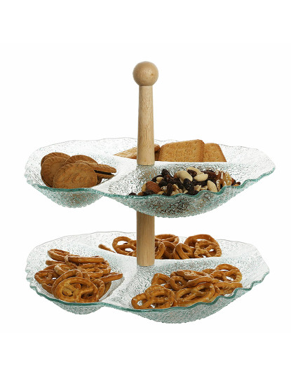 imagem de bandeja de aperitivos DKD Home Decor 26 x 26 x 35 cm Cristal Natural Transparente Com relevo2