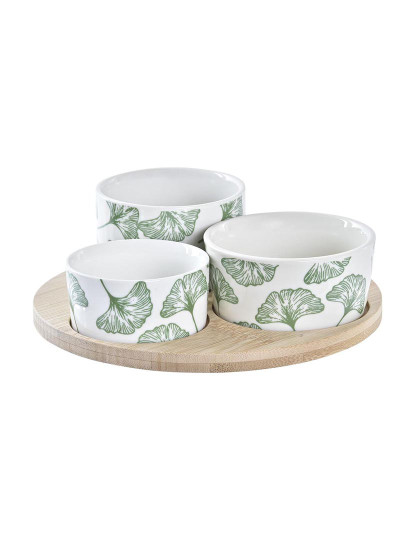 imagem de Conjunto para Aperitivos DKD Home Decor Bambu Grés Folhas Tropical 4 Peças 18 x 18 x 1 cm1