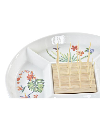 imagem de bandeja de aperitivos DKD Home Decor Multicolor Natural Bambu Grés Tropical 23,5 x 23,5 x 7 cm3