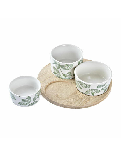 imagem de Conjunto para Aperitivos DKD Home Decor Bambu Grés Folhas Tropical 4 Peças 18 x 18 x 1 cm3