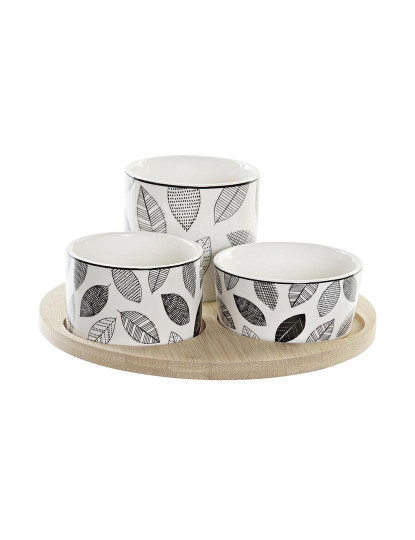 imagem de Conjunto para Aperitivos DKD Home Decor Branco/Preto Bambu Grés Folhas Cottage 3 Peças 8 cm 20 x 20 x 8 cm2