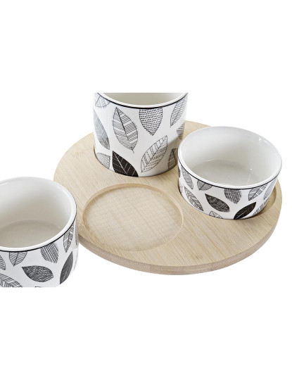 imagem de Conjunto para Aperitivos DKD Home Decor Branco/Preto Bambu Grés Folhas Cottage 3 Peças 8 cm 20 x 20 x 8 cm3