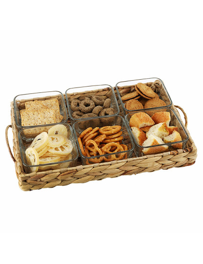 imagem de bandeja de aperitivos DKD Home Decor 32 x 11 x 6 cm Cristal Natural 280 ml (7 Unidades)1