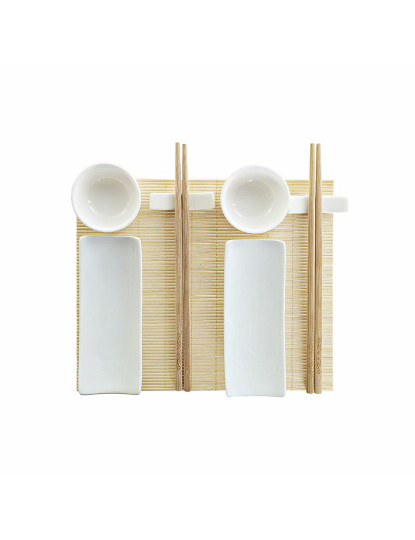 imagem de Conjunto de sushi DKD Home Decor Bambu Grés Branco Natural Oriental 28,5 x 19,5 x 3,3 cm (9 Peças) (28,5 x 19,5 x 3,3 cm)1