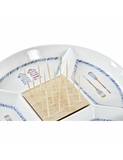 imagem de bandeja de aperitivos DKD Home Decor Azul Natural Bambu Grés Mediterrâneo 23,5 x 23,5 x 7 cm1