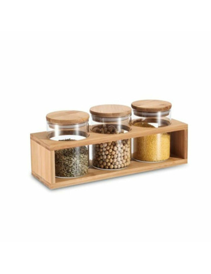 imagem de Conjunto de 3 Potes DKD Home Decor 31 x 11 x 11,5 cm Natural Bambu Vidro de Borosilicato2