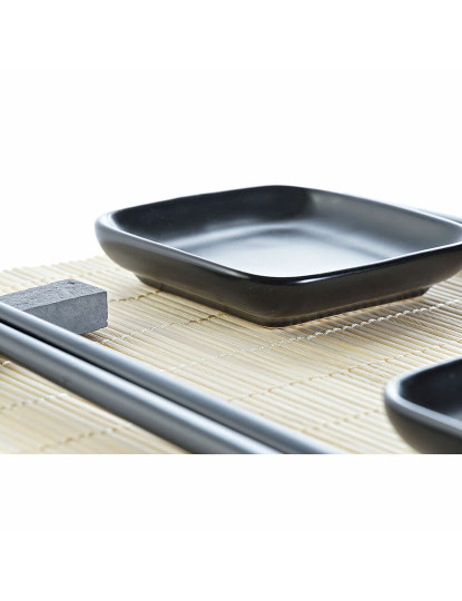 imagem de Conjunto de sushi DKD Home Decor Preto Natural Metal Bambu Grés Oriental 30 x 40 cm 27,8 x 17,8 x 3 cm (7 Peças) (27,8 x 17,8 x 4