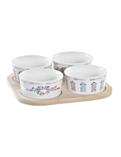 imagem de Conjunto para Aperitivos DKD Home Decor Azul Natural Bambu Grés Mediterrâneo 19,7 x 19,7 x 1 cm (5 pcs)1