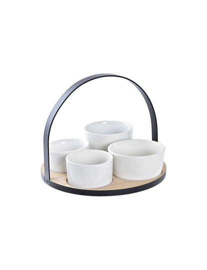 imagem de Conjunto para Aperitivos DKD Home Decor Branco/Preto Metal Bambu Grés Loft 5 Peças 20 x 20 x 14 cm2