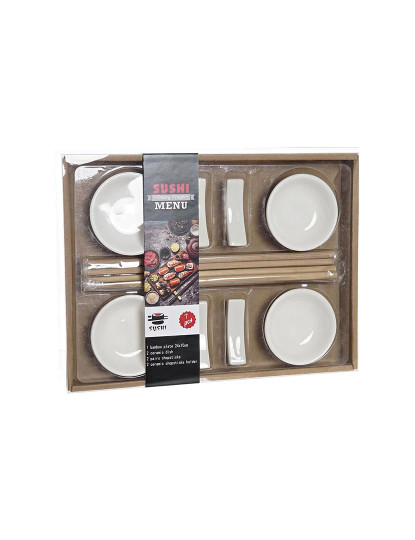 imagem de Conjunto de sushi DKD Home Decor Bambu Grés Branco Natural Oriental 27,3 x 20,3 x 2,5 cm (12 Unidades)5