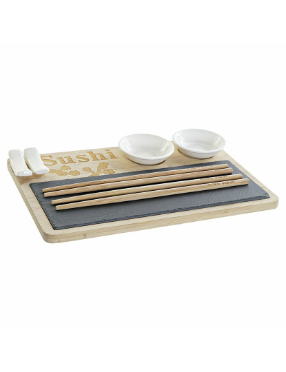 imagem de Conjunto de sushi DKD Home Decor PC-186227 Branco Preto Natural Bambu Ardósia Moderno Oriental 28,5 x 18,5 x 2,6 cm (9 Peças) (21