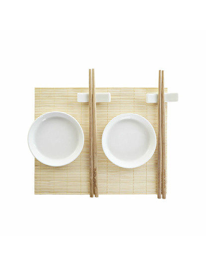 imagem de Conjunto de sushi DKD Home Decor Bambu Plástico Grés Branco Natural Oriental 28,8 x 19,8 x 3 cm (7 Peças) (28,8 x 19,8 x 3 cm)1