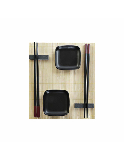 imagem de Conjunto de sushi DKD Home Decor Preto Natural Metal Bambu Grés Oriental 30 x 40 cm 27,8 x 17,8 x 3 cm (7 Peças) (27,8 x 17,8 x 1