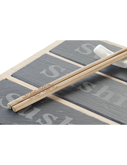 imagem de Conjunto de sushi DKD Home Decor Bambu Ardósia Preto Natural Oriental 25 x 19 x 3 cm4