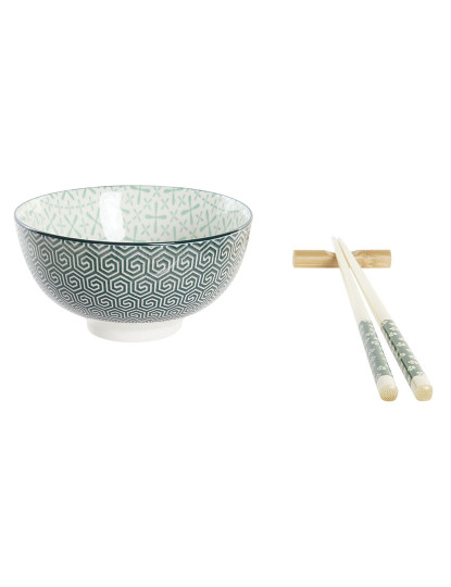 imagem de Conjunto de sushi DKD Home Decor Bambu Grés Branco Verde Oriental 30 x 21 x 7 cm (6 Peças)3