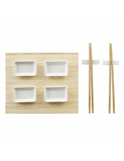 imagem de Conjunto de sushi DKD Home Decor Metal Bambu Branco Natural Oriental 30 x 40 cm 28 x 22 x 2,5 cm (9 Peças)2