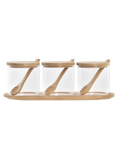 imagem de Açucareiro DKD Home Decor Básico Transparente Natural Bambu 3 Peças 8,5 cm 29 x 10 x 10 cm2