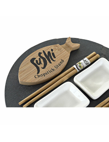 imagem de Conjunto de sushi DKD Home Decor Preto Natural Cerâmica Bambu Plástico Ardósia Oriental 33 x 33 x 5 cm (9 Peças)3