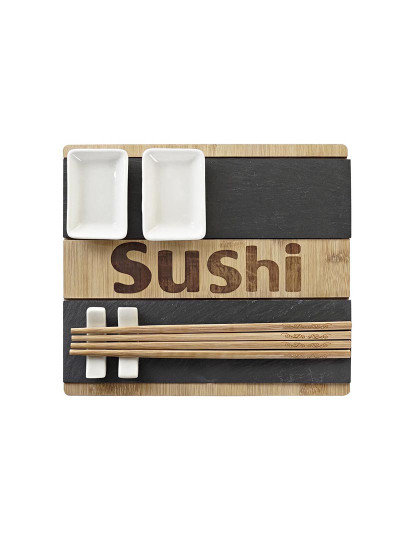 imagem de Conjunto de sushi DKD Home Decor Preto Natural Bambu Ardósia Oriental 25 x 22 x 3 cm4