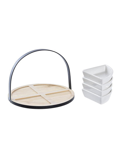 imagem de Conjunto para Aperitivos DKD Home Decor Branco/Preto Metal Bambu Grés Loft 4 Peças 21,5 x 21,5 x 14 cm4