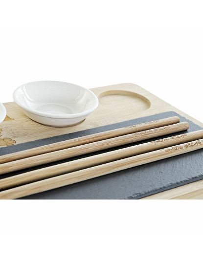 imagem de Conjunto de sushi DKD Home Decor PC-186227 Branco Preto Natural Bambu Ardósia Moderno Oriental 28,5 x 18,5 x 2,6 cm (9 Peças) (24