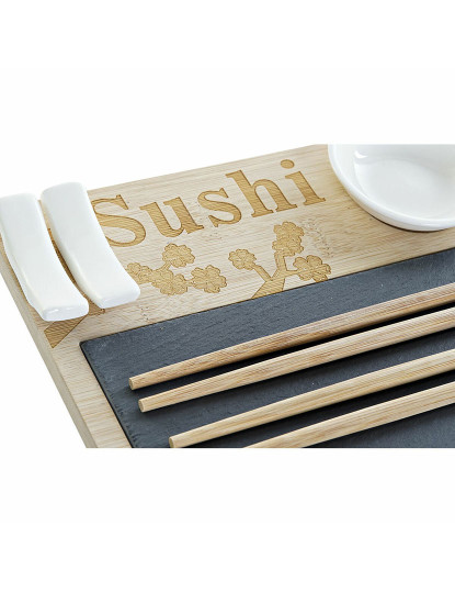 imagem de Conjunto de sushi DKD Home Decor PC-186227 Branco Preto Natural Bambu Ardósia Moderno Oriental 28,5 x 18,5 x 2,6 cm (9 Peças) (23