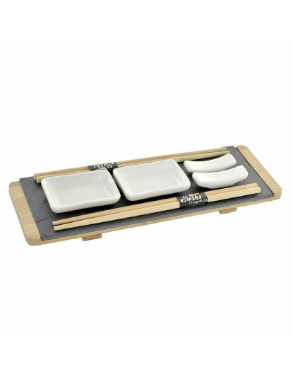 imagem de Conjunto de sushi DKD Home Decor Castanho Preto Natural Bambu Ardósia 30 x 10 x 3,5 cm (9 Peças) (30 x 10 x 3,5 cm)2