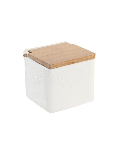 imagem de Saleiro com Tampa DKD Home Decor 10,5 x 9 x 9 cm Natural Porcelana Branco1