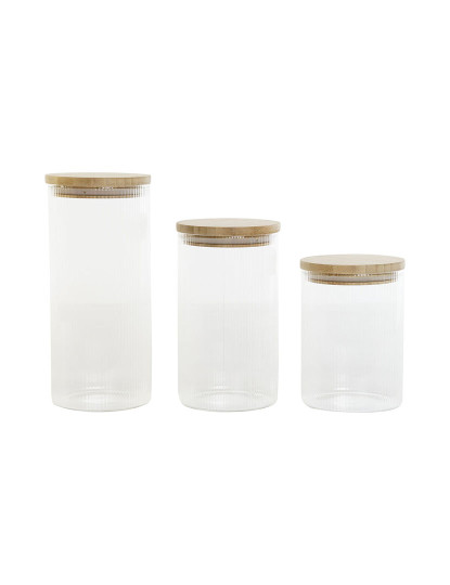 imagem de Conjunto de 3 Potes Home ESPRIT Transparente Silicone Bambu Vidro de Borosilicato 10 x 10 x 22,3 cm2