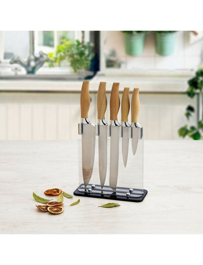 imagem de Conjunto de Facas de Cozinha e Suporte Quid Baobab (5 pcs) Castanho Metal5