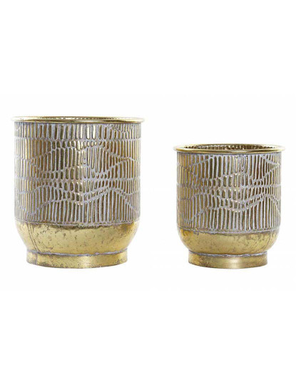 imagem de Conjunto Vasos 2 Metal Desgastado Dourado 1