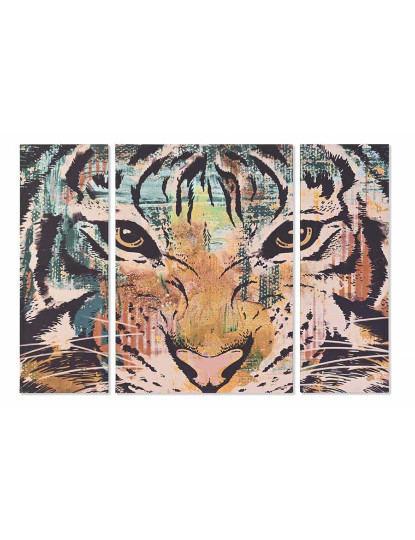 imagem de Quadro Set 3 Tela Mdf Tigre Laranja 1