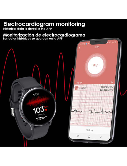 imagem de Smartwatch S20 com Monitor Cardíaco ECG Tensão O2 no Sangue Preto3