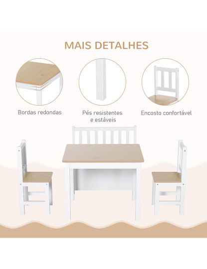 imagem de Conjunto Mesa + Assentos Branco e Madeira Natural4