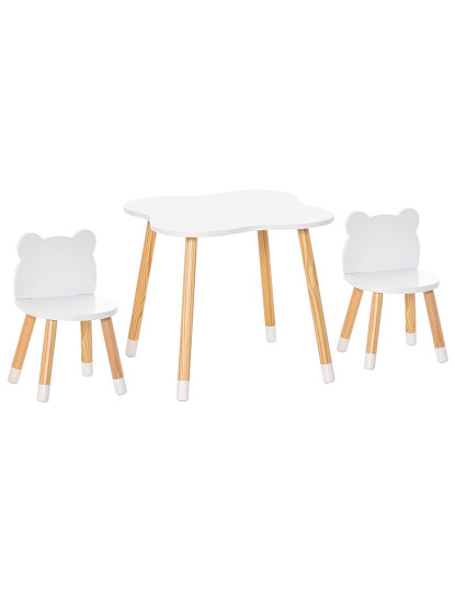 imagem de Conjunto Mesa + 2 Cadeiras Branco e Madeira Natural1