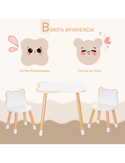 imagem de Conjunto Mesa + 2 Cadeiras Branco e Madeira Natural4