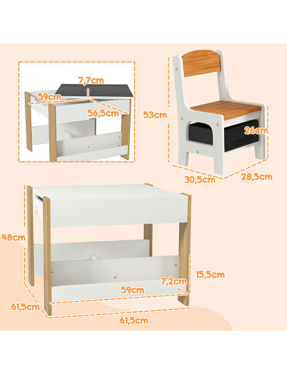 imagem de Conjunto Mesa + 2 Cadeiras Cinza, Branco e Madeira3