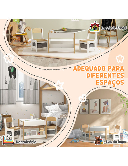 imagem de Conjunto Mesa + 2 Cadeiras Cinza, Branco e Madeira7