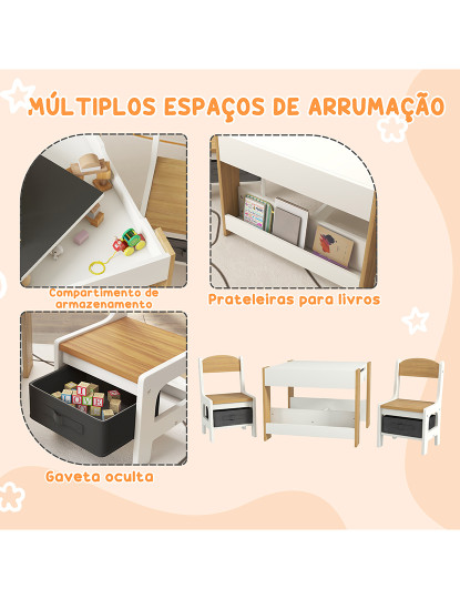 imagem de Conjunto Mesa + 2 Cadeiras Cinza, Branco e Madeira6