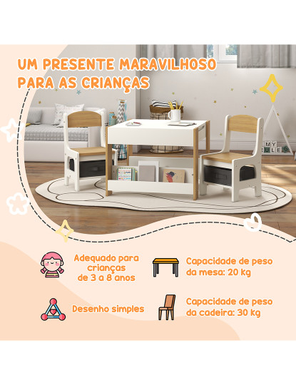 imagem de Conjunto Mesa + 2 Cadeiras Cinza, Branco e Madeira5