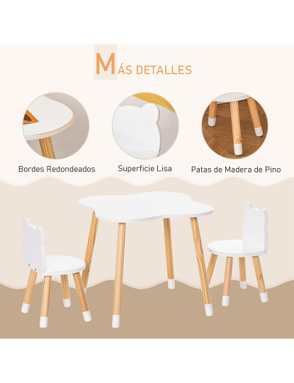 imagem de Conjunto Mesa + 2 Cadeiras Branco e Madeira Natural5