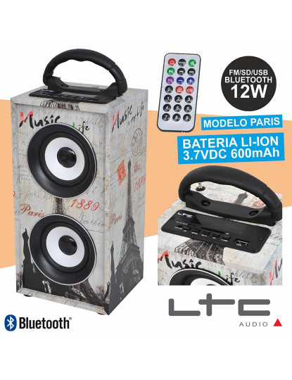 imagem de Coluna Bluetooth Portátil 12W Usb/Sd/Fm/Aux/Bat Paris Ltc   1