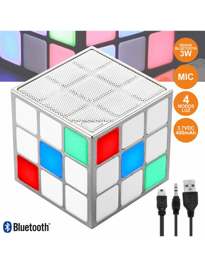 imagem de Coluna Bluetooth Cubo Mágico 3W Leds Rgb Bt/SD/Aux/Bat 1