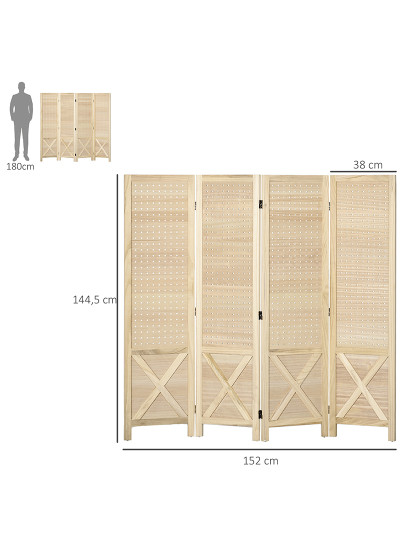 imagem de Biombo 4 Painéis Madeira Natural3
