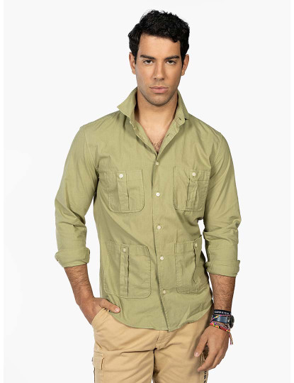 imagem de Camisa Guayabera Homem Verde Militar1