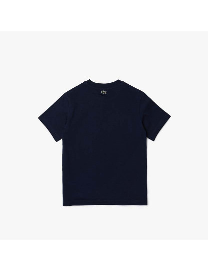 imagem de T-shirt de algodão com letras, crocodilo e gola redonda Rapaz Azul Marinho2