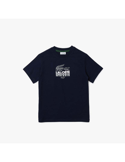 imagem de T-shirt de algodão com letras, crocodilo e gola redonda Rapaz Azul Marinho1
